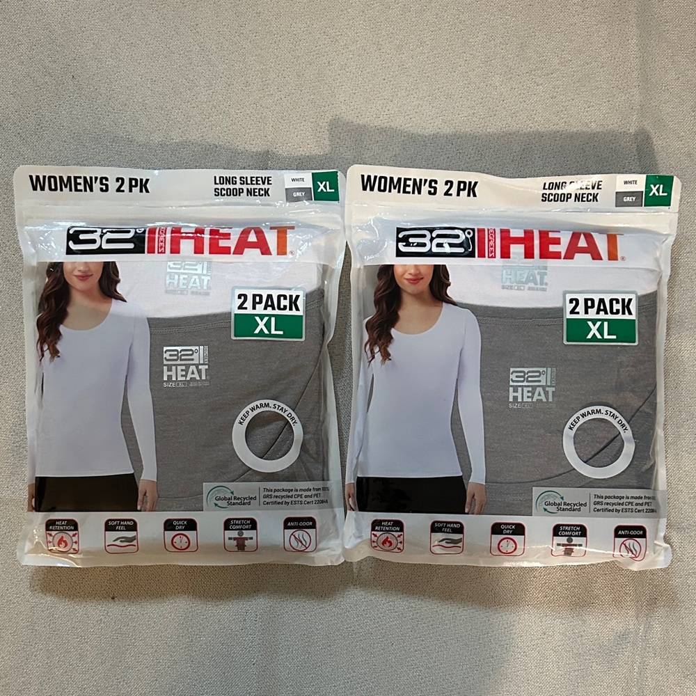 BUNDLE !! 32 Degrees Women's 2 Pack Long Sleeve Tops - White and Gray